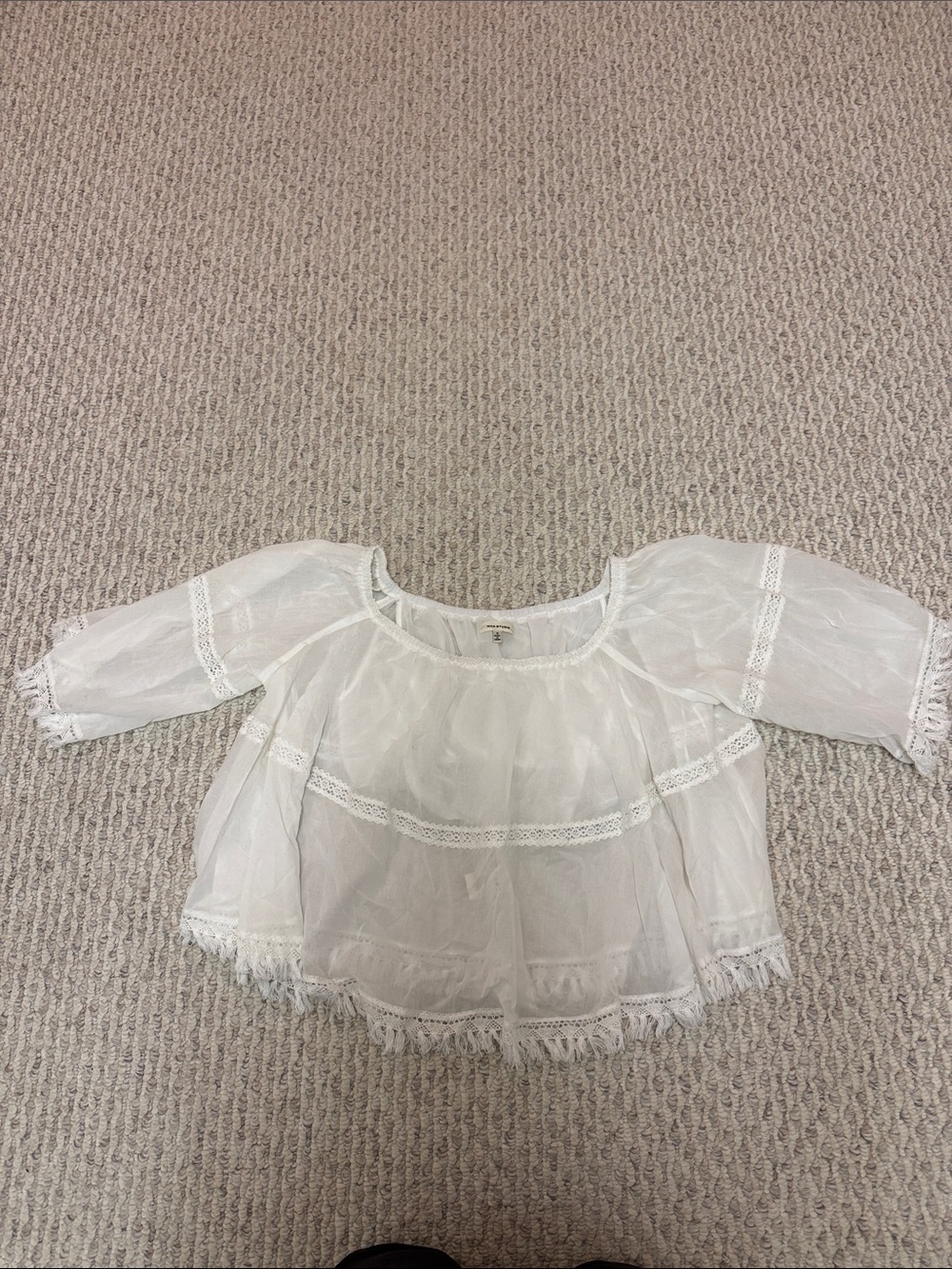 Max Studio White Sheer Peasant Lace Blouse